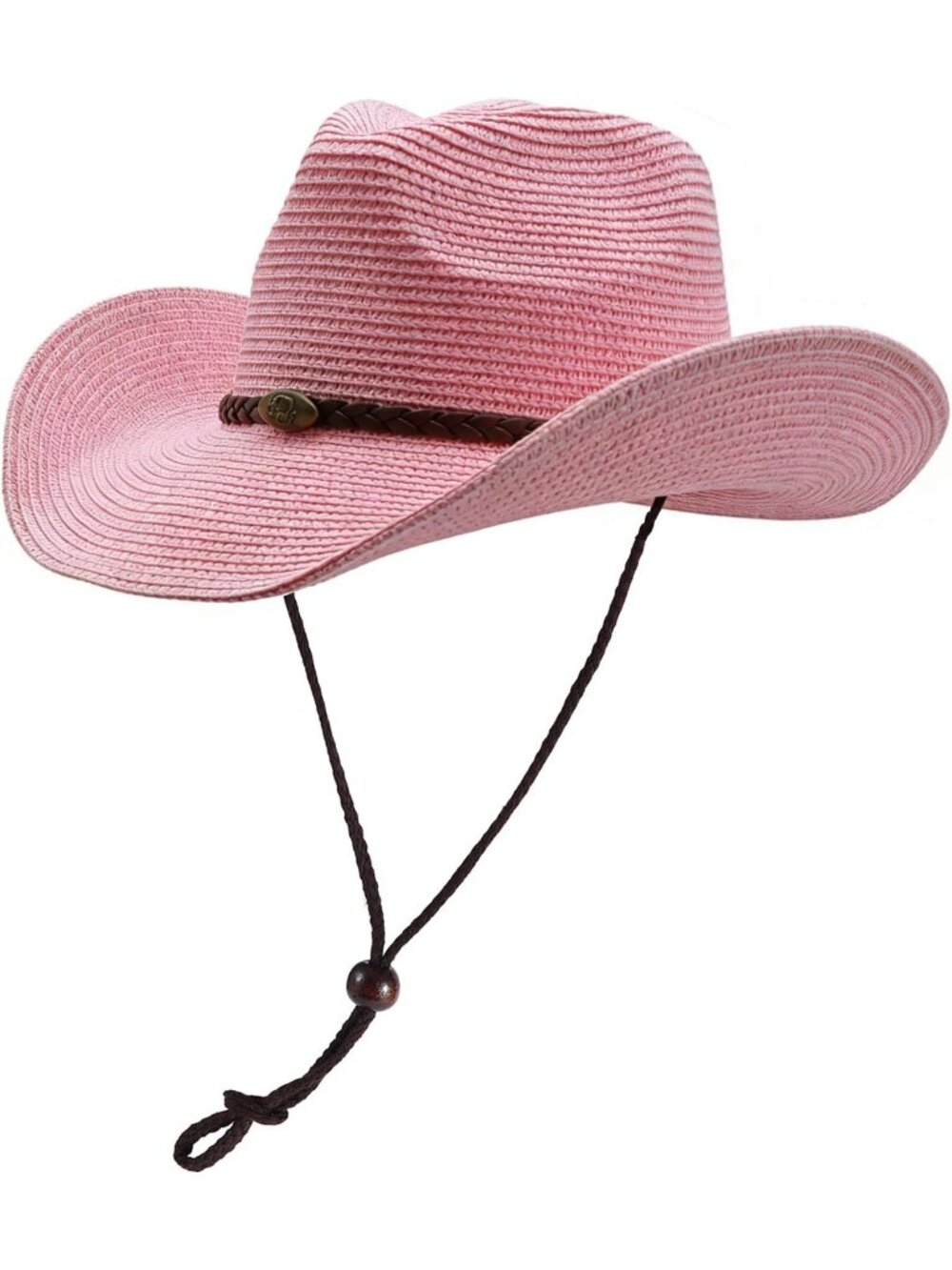 Unisex Pink Straw Wide Brim Shapeable Beach Western Cowgirl Cowboy Hat